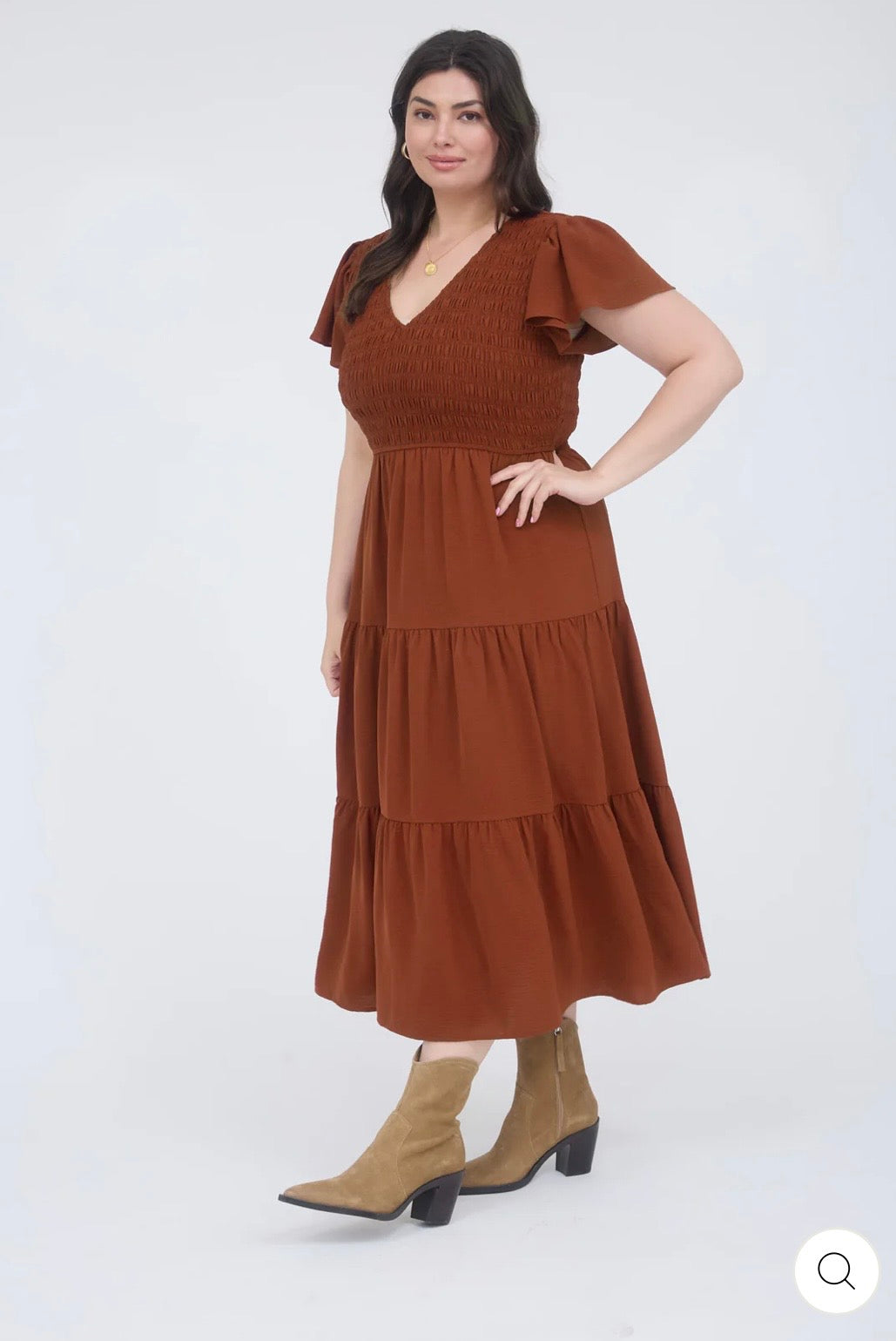 PCR2179 Plus Flutter Sleeve Midi Dress