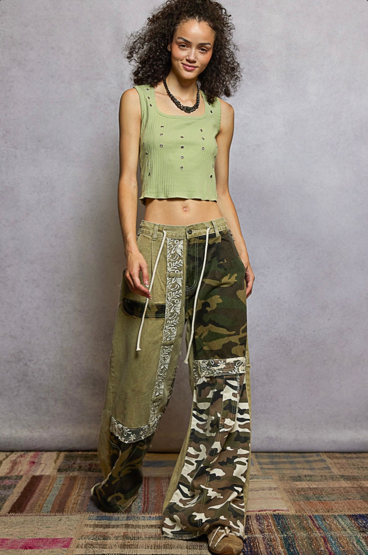 WYP38D POL Camouflage Patchwork Denim Jeans