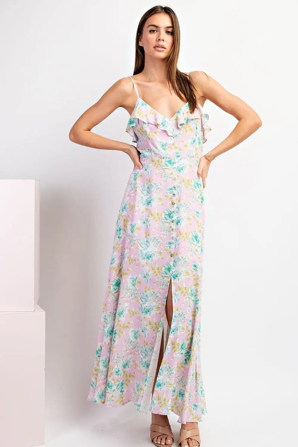 K9897 Floral Print Maxi Dress