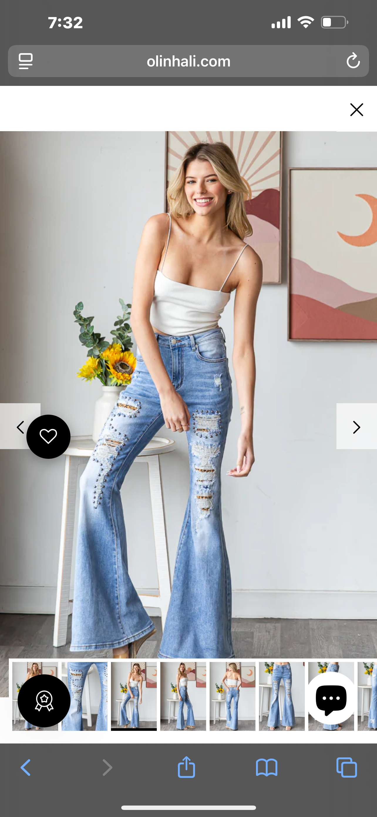 BP1142 | STUD DETAIL DISTRESSED STRECHY FLARE DENIM JEANS