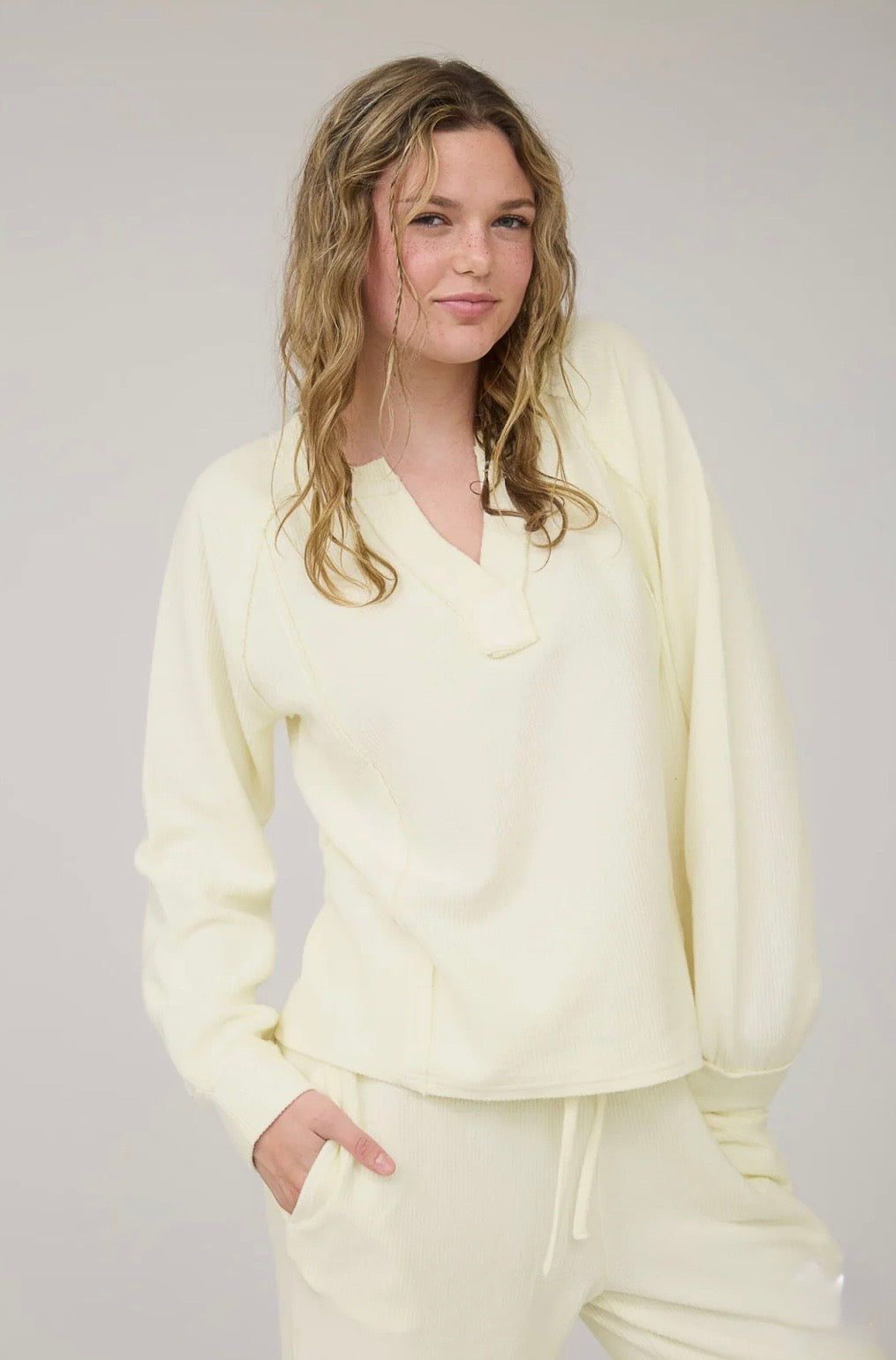 J5SX1001 ACID WASHED RIBBED PATTERN TONES LOUNGE SET