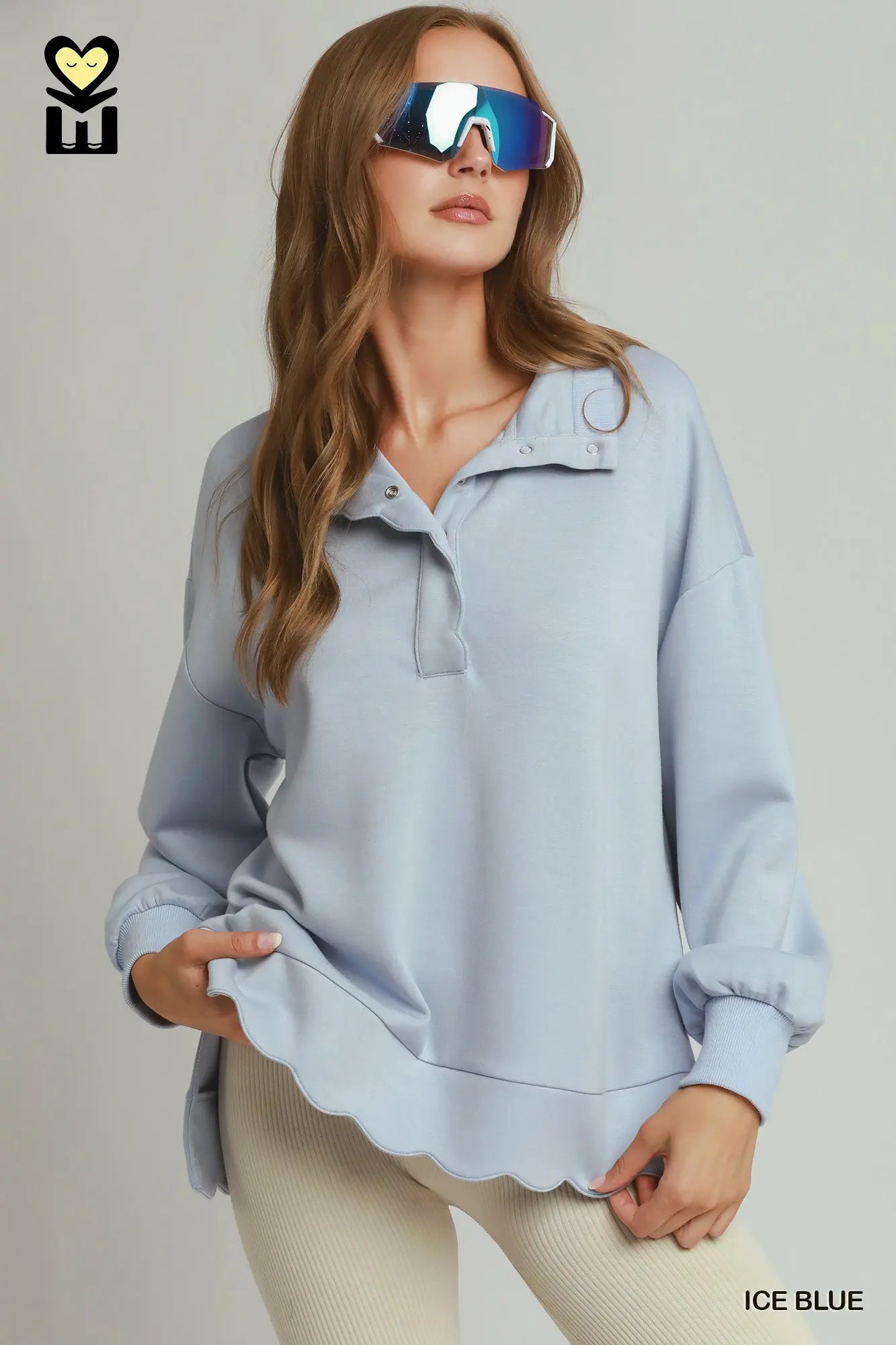 H1012 LUXEKNIT Scallop Placket Knit Pullover
