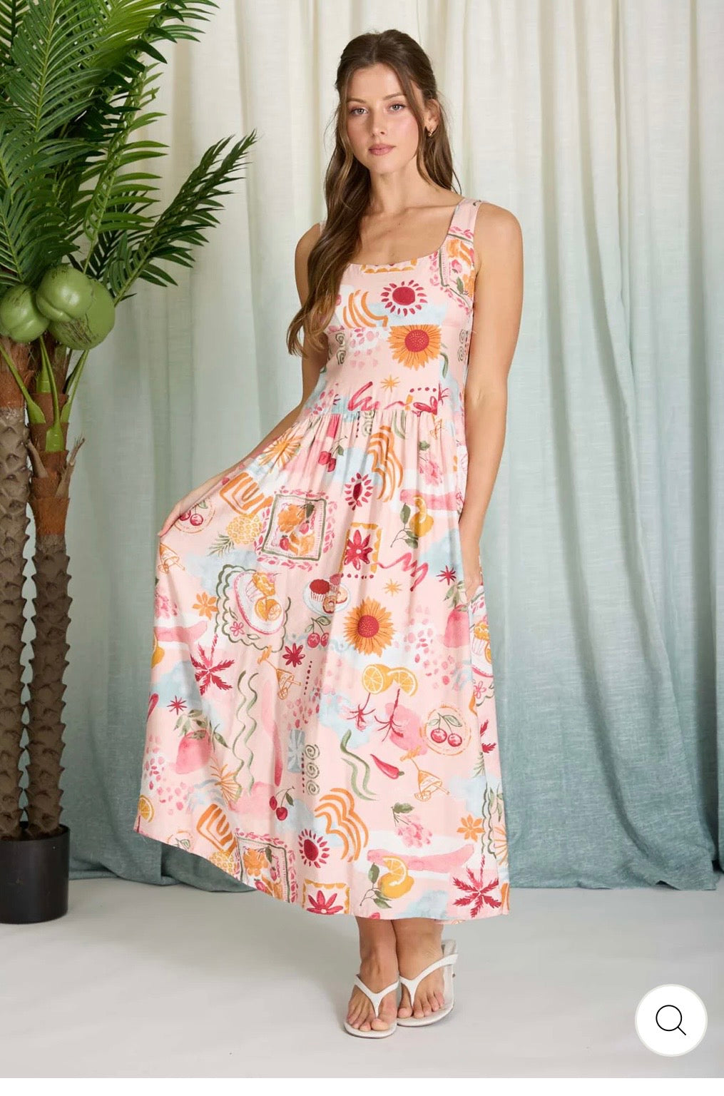 CR2854 Summer Print Sleeveless Midi Sundress