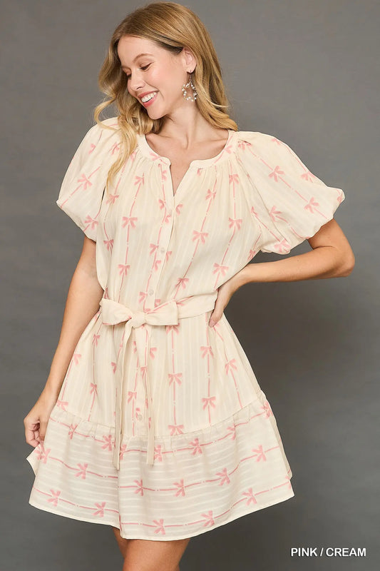 K9347 Ribbon Print Mini Dress