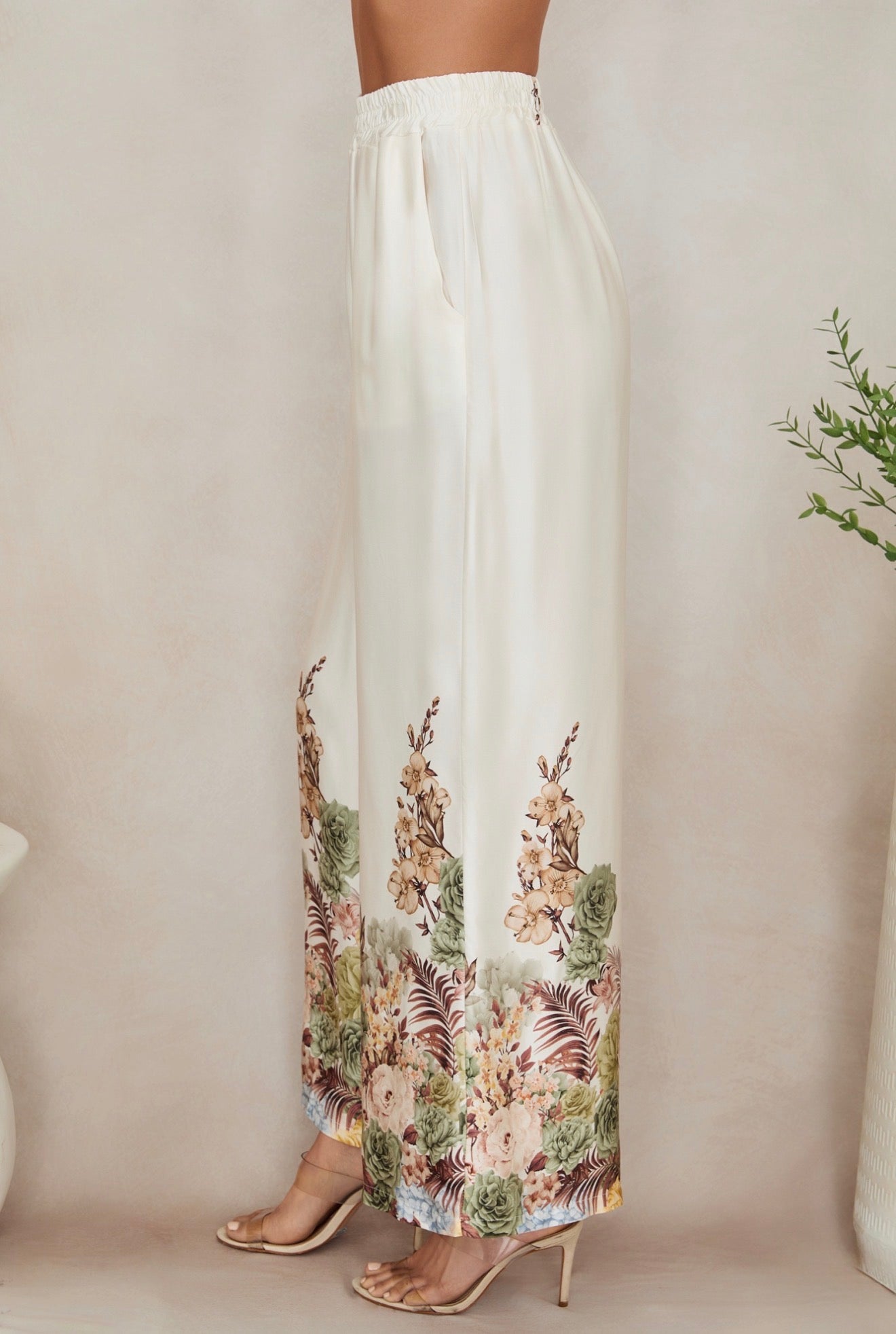 77008V007 Floral Silky Wide Leg Pants 77019