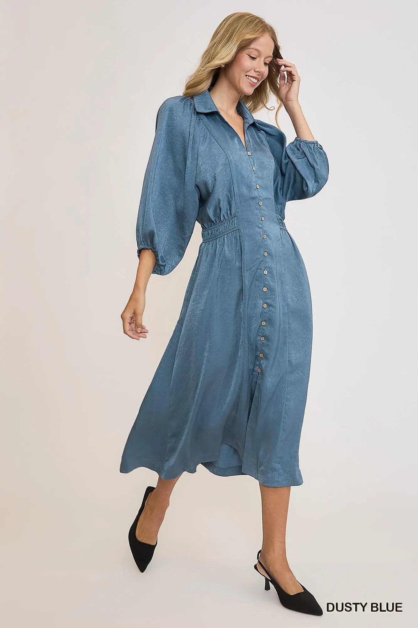 K9155 Crinkled Satin Midi Dress