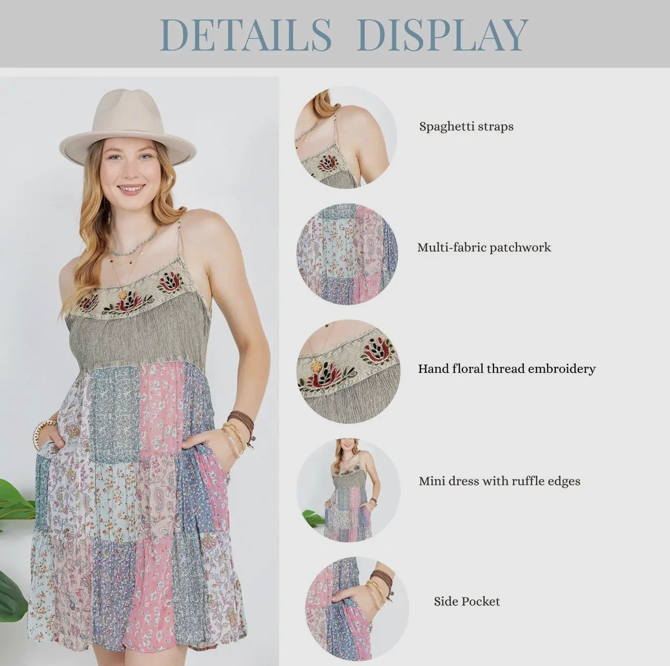 DR22210 Boho Babydoll Denim-Yoke Dress