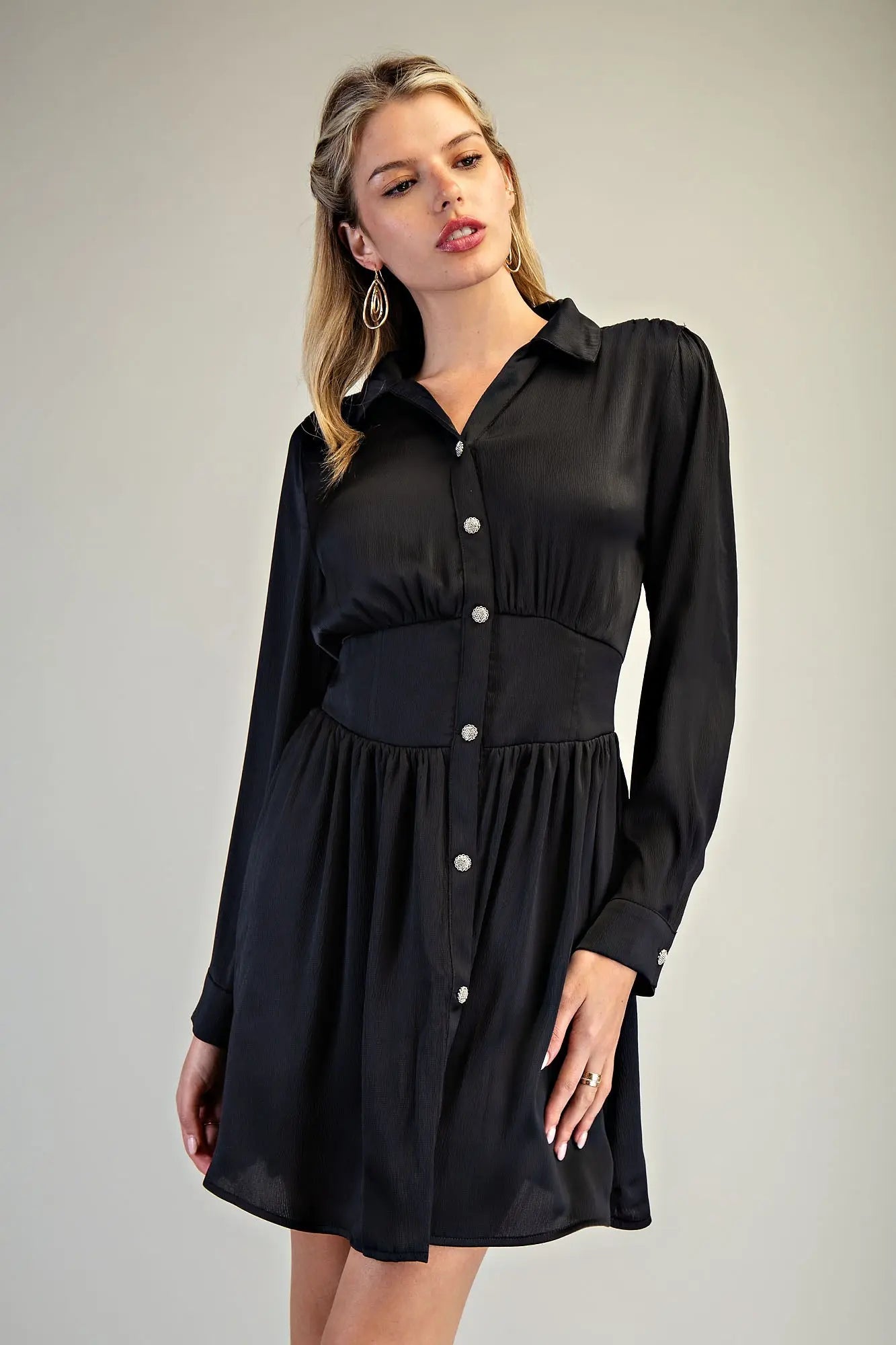 DK7817 Collared Button Down Mini Dress