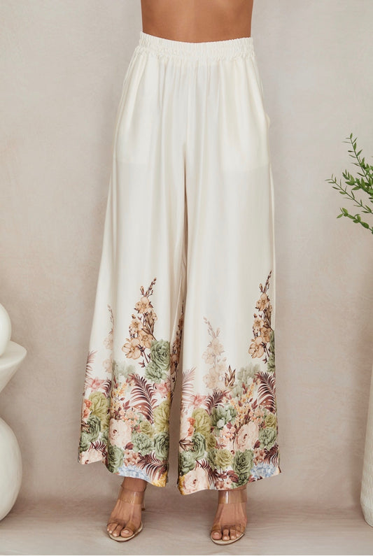 77008V007 Floral Silky Wide Leg Pants 77019