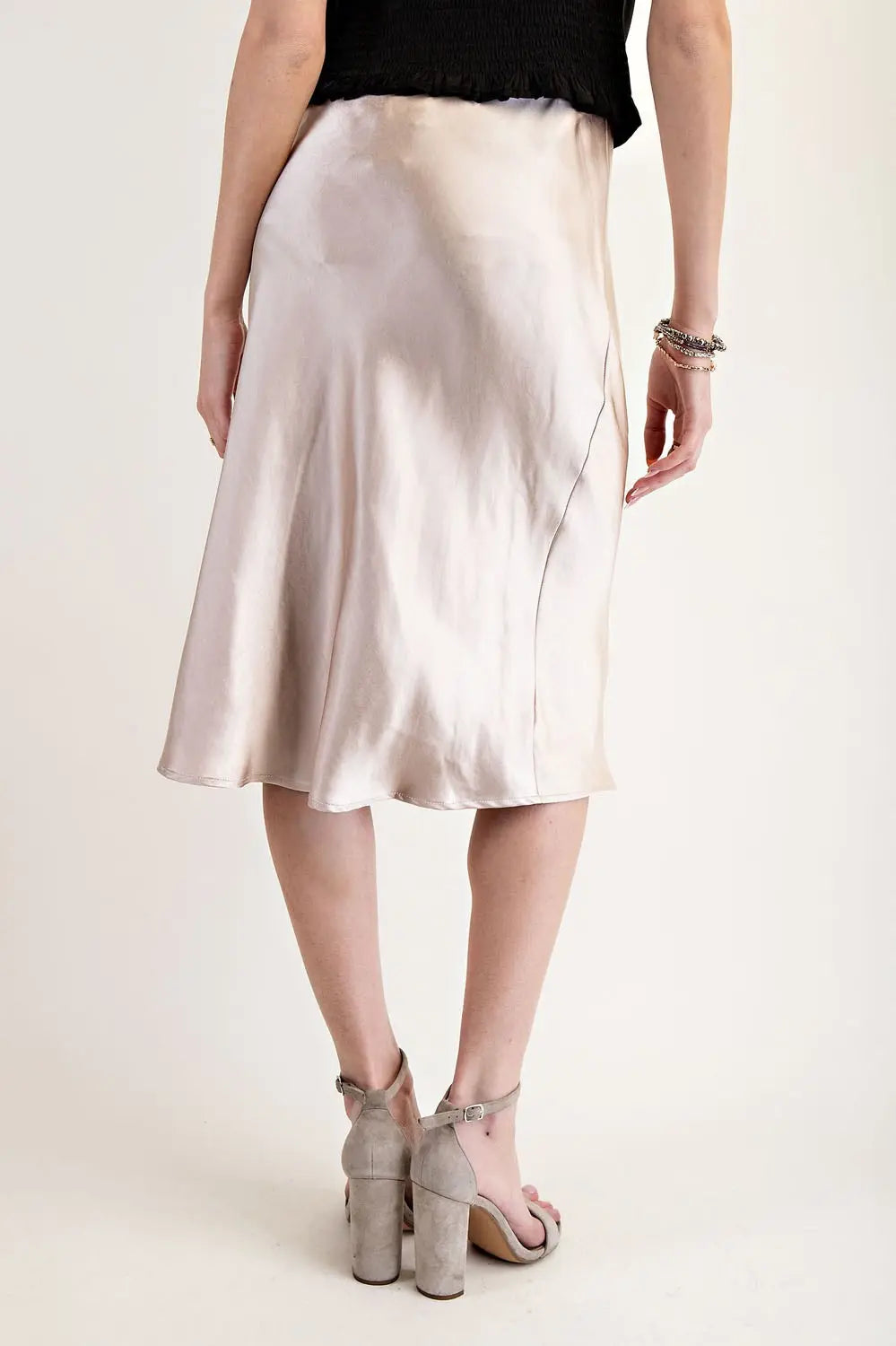 KS11107 Solid Satin Midi Skirt