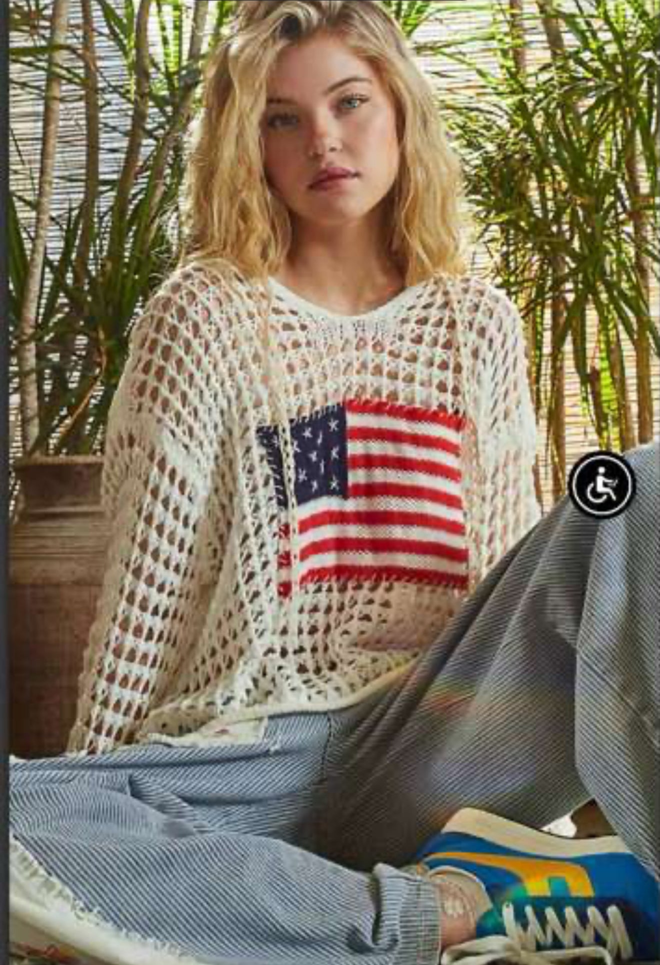 UST319 American Flag Crocheted Sweater Hoodie