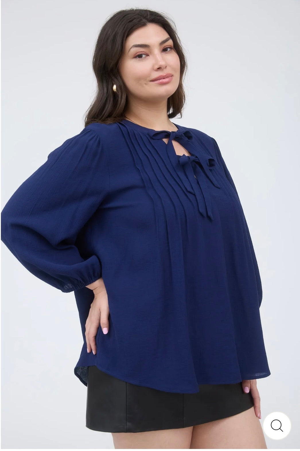PTB8961 PLUS FRONT TIE PLEATED FRONT 3/4 SLEEVE TOP
