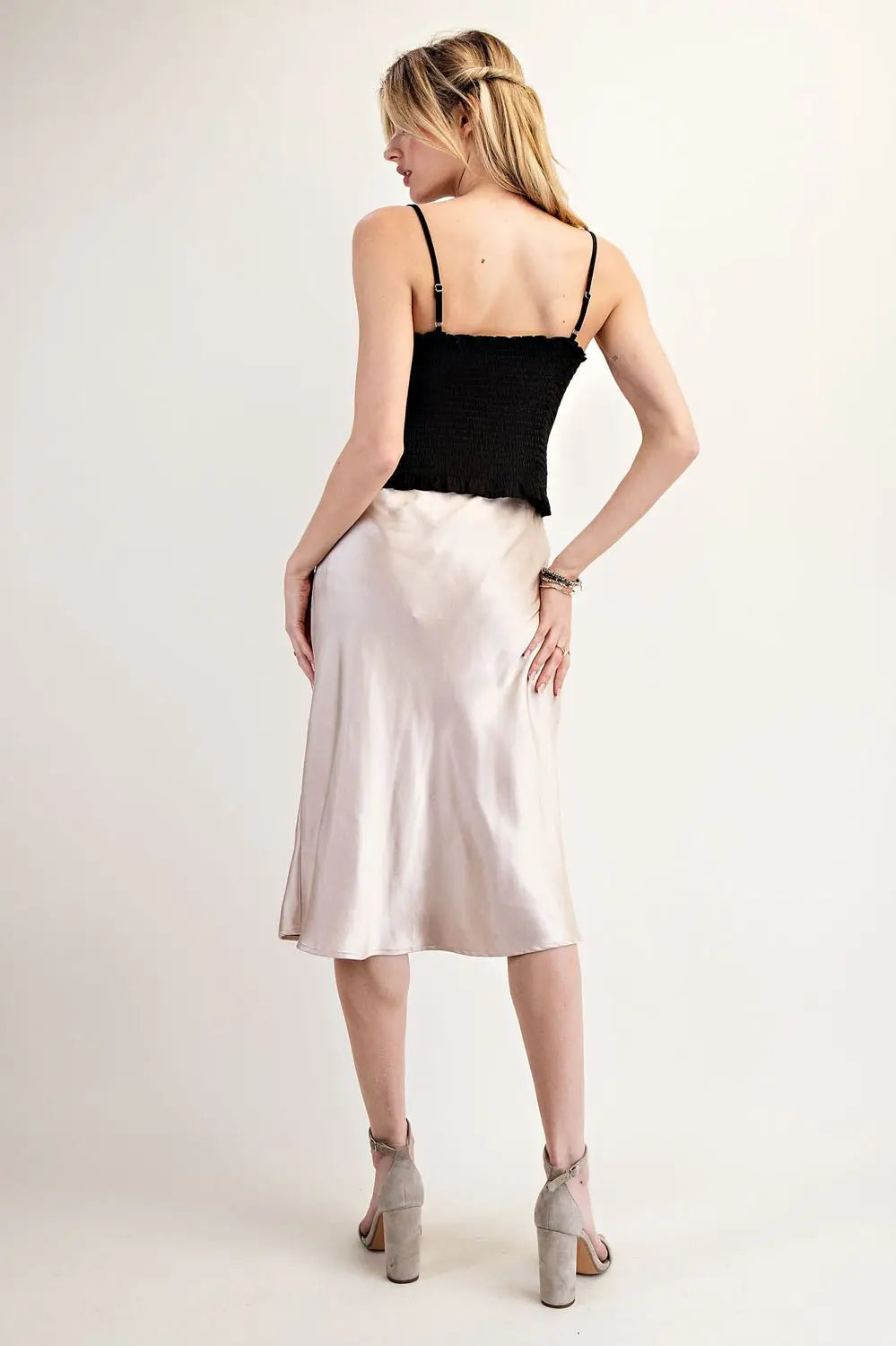 KS11107 Solid Satin Midi Skirt