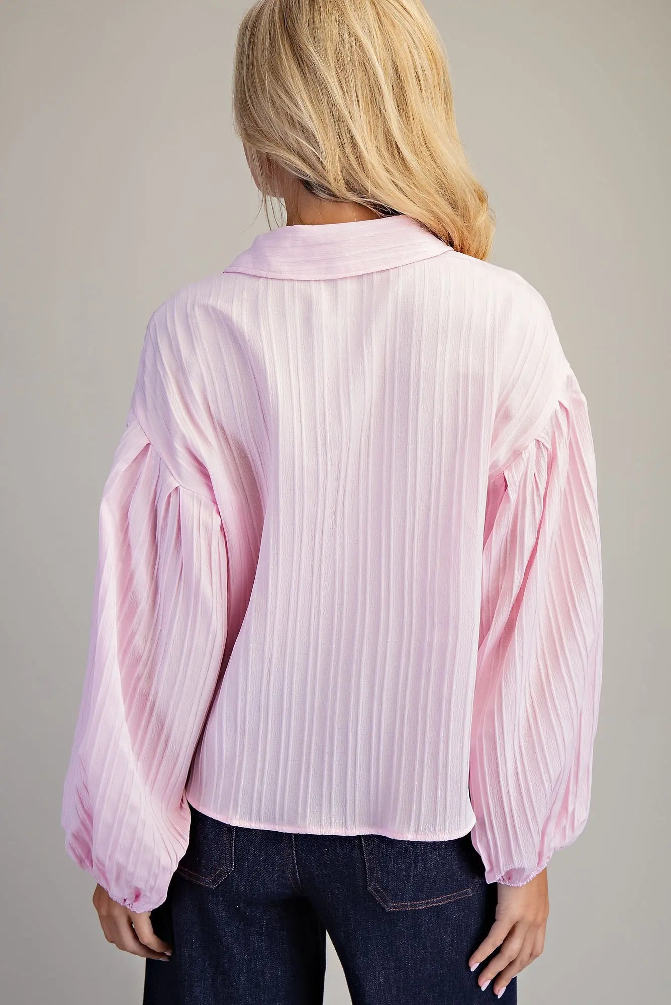 K9500 Bubble Sleeve Button Down Blouse