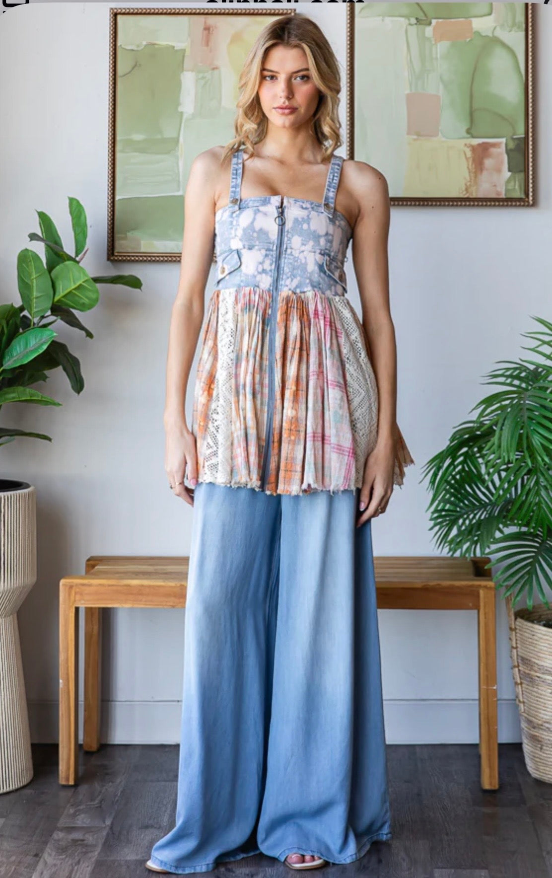 JT0479 Denim Patchwork Top