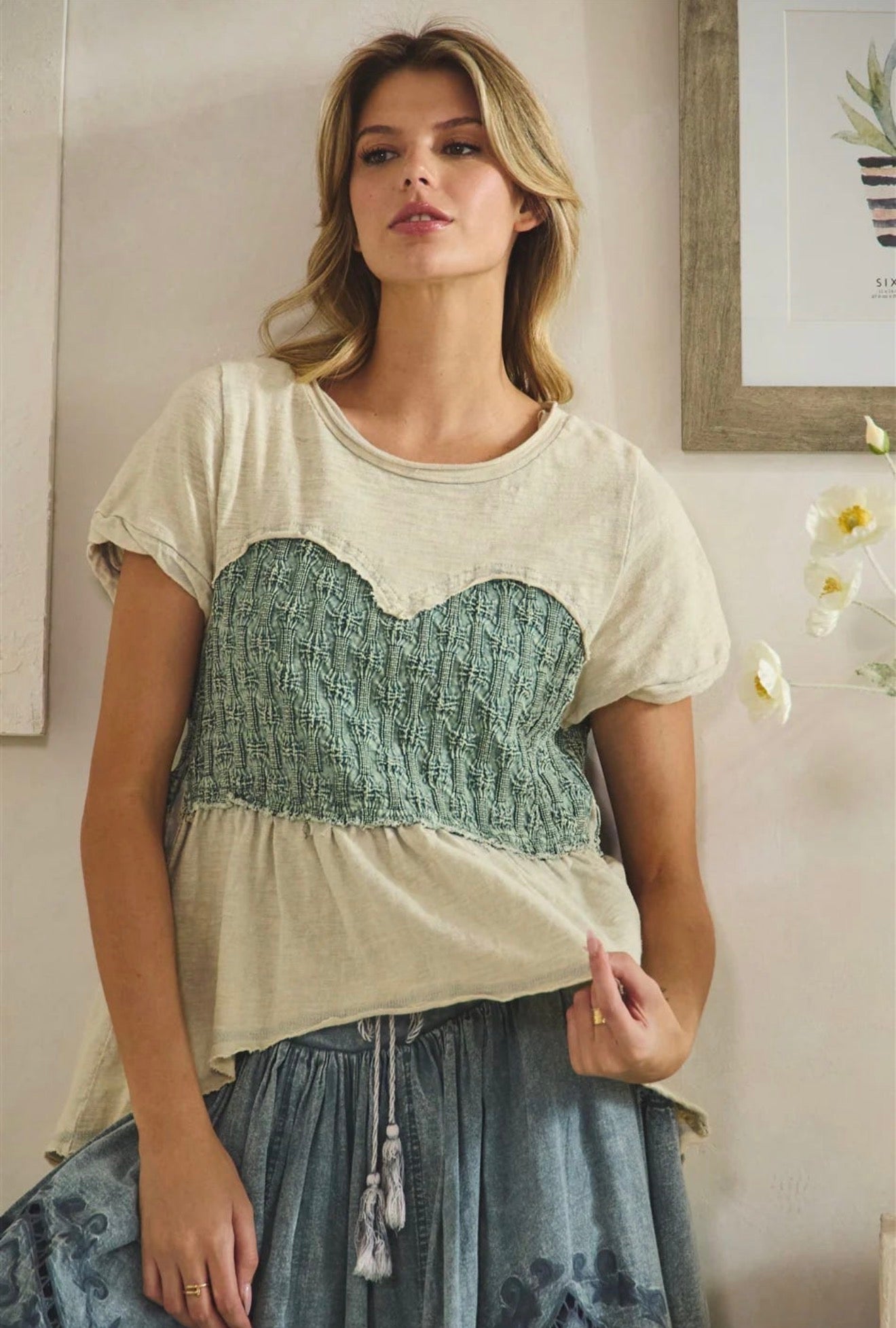JT0979 Washed Smocked Peplum Top