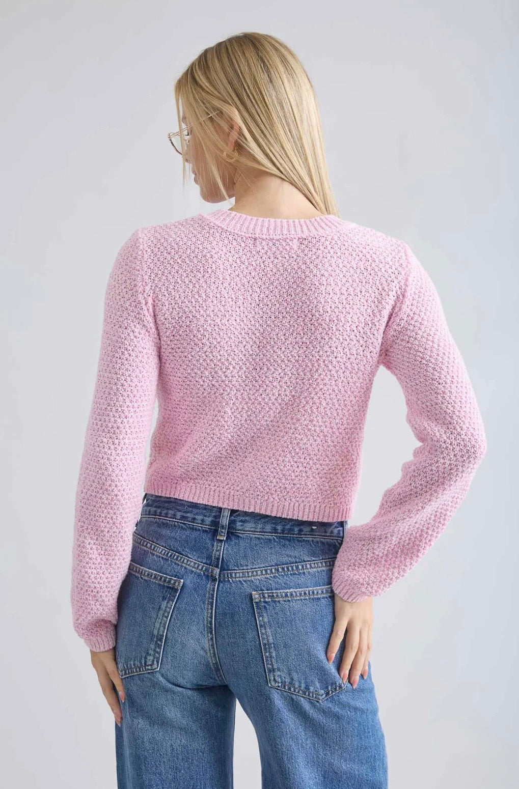 TWS1172 MARLED GOLD BUTTON ROUND NECK KNIT CARDIGAN