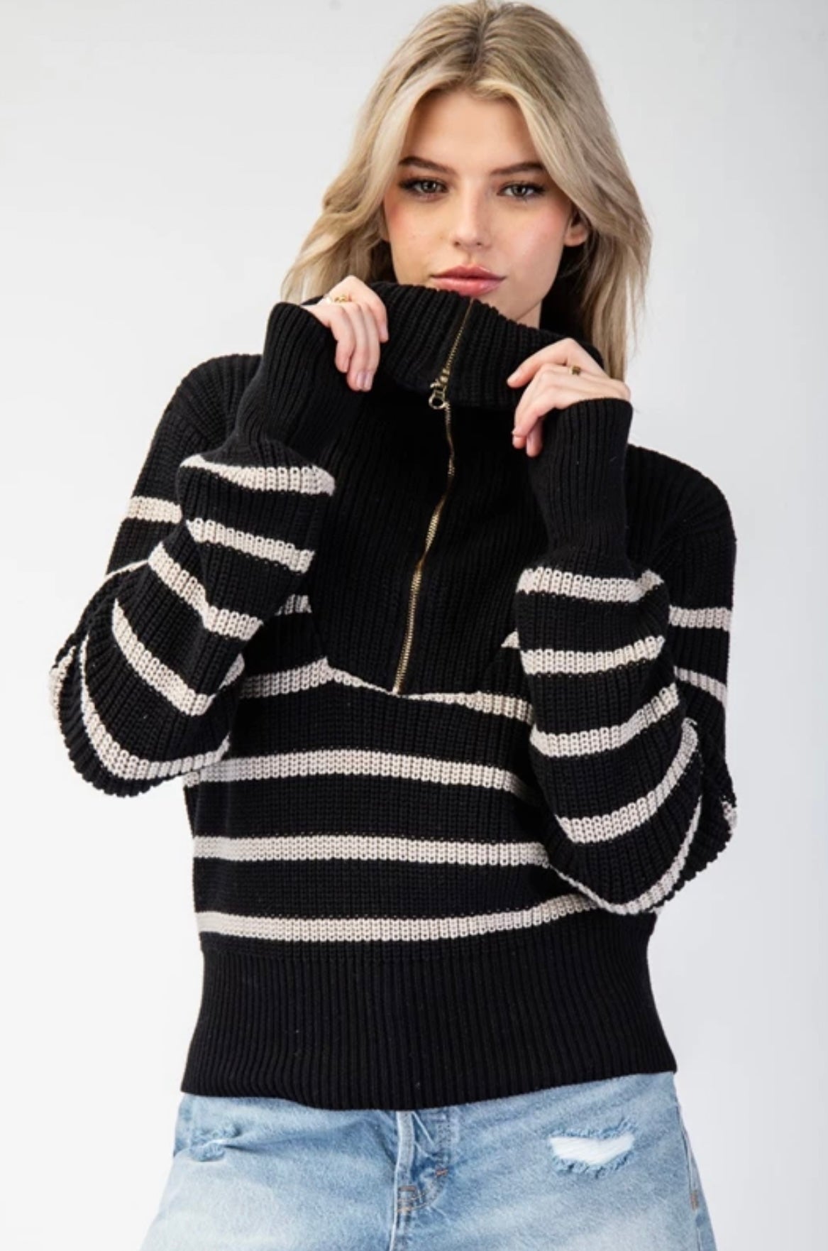 SK11284 Striped Long Sleeve Sweater Pullover