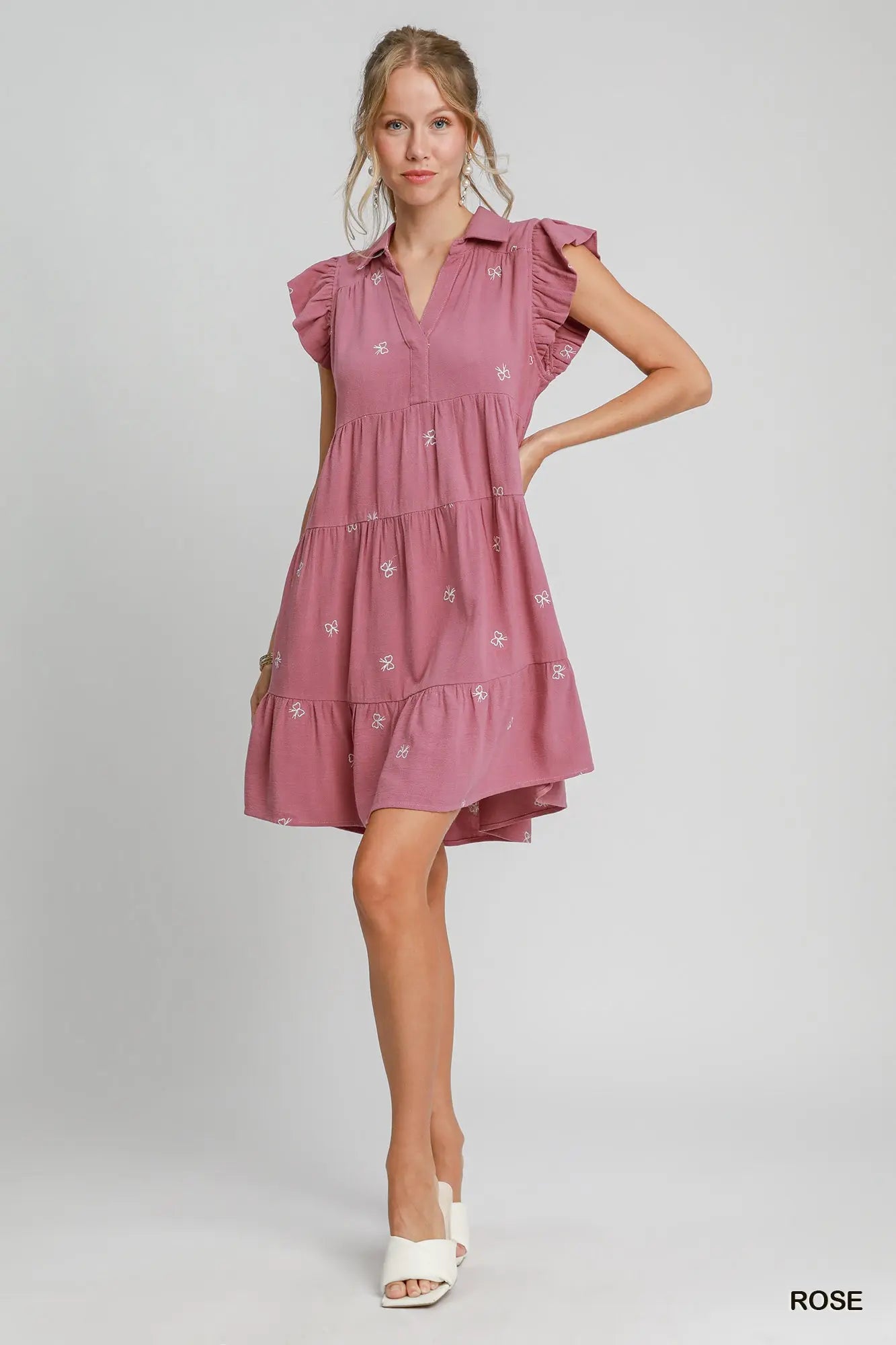 C4218 Linen Flutter Embroidered Mini Dress