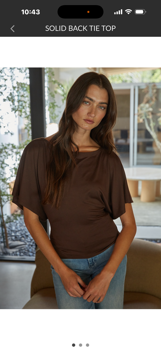 L9976 Solid Back Tie Top- Chocolate