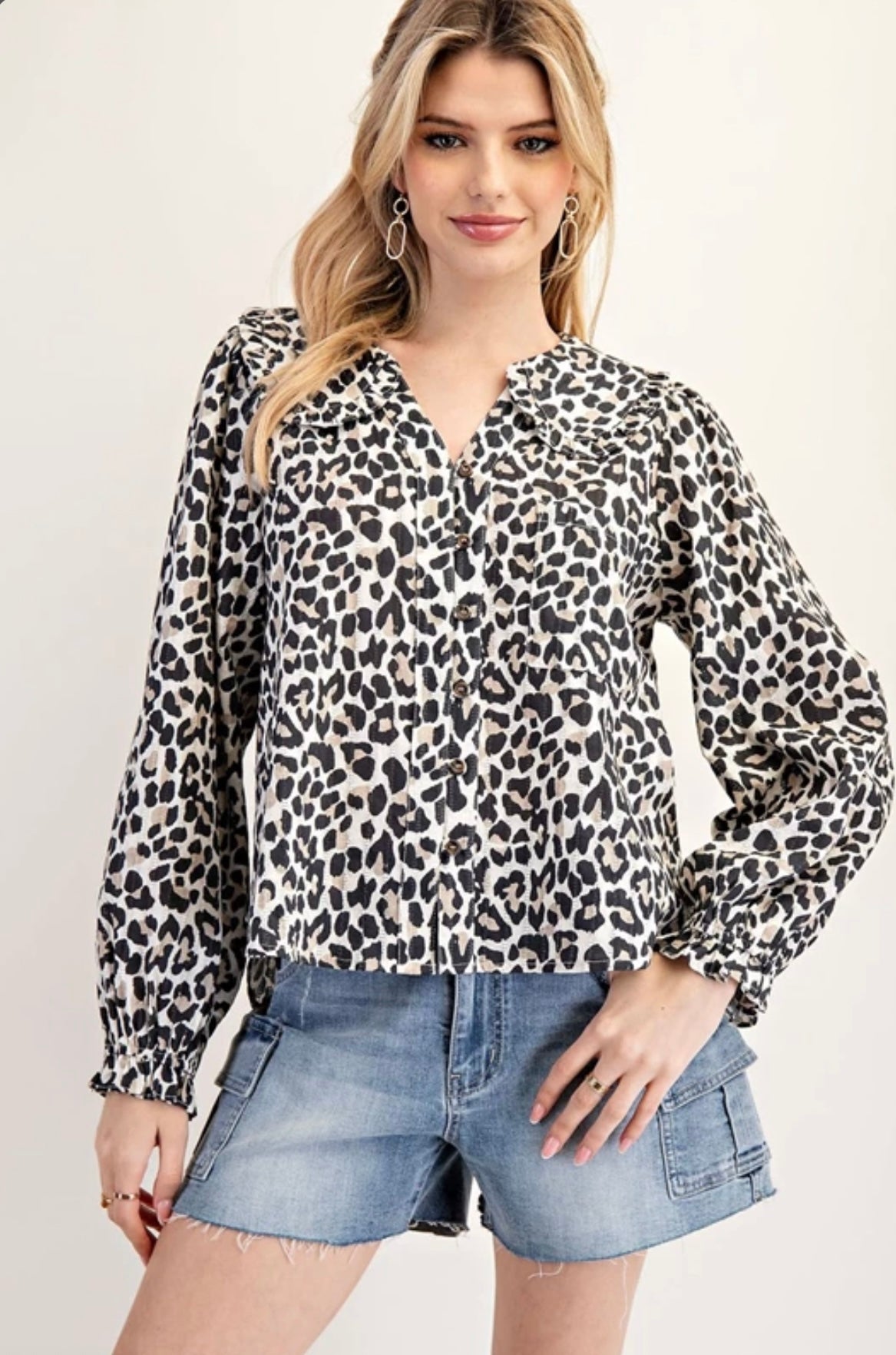 TH12632 CHEETAH PRINTED LONG SLEEVE TOP