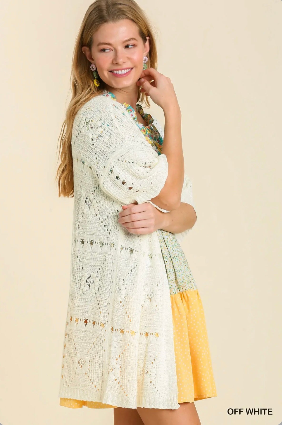 K6577  Off-White Crochet Knit Duster