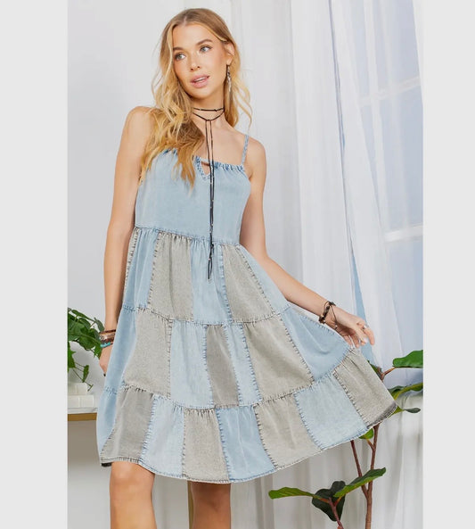 DR44623 Groovy Rhapsody-The Patchwork Halter Babydoll Dress