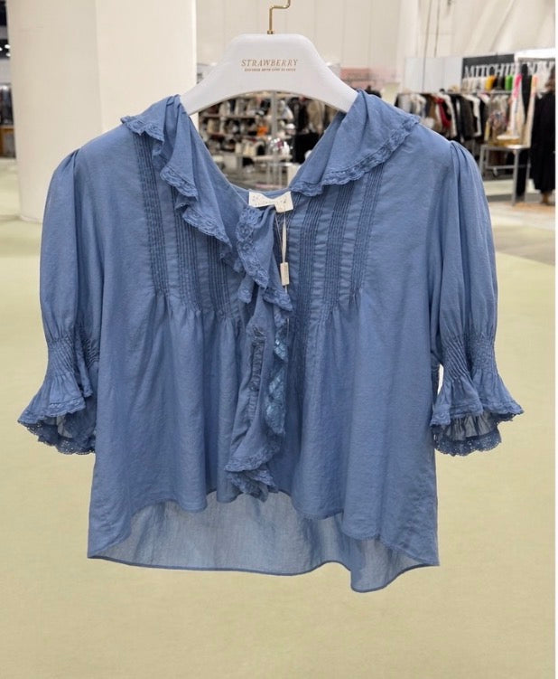 SP04-Greta Ruffled Blouse - Denim Color