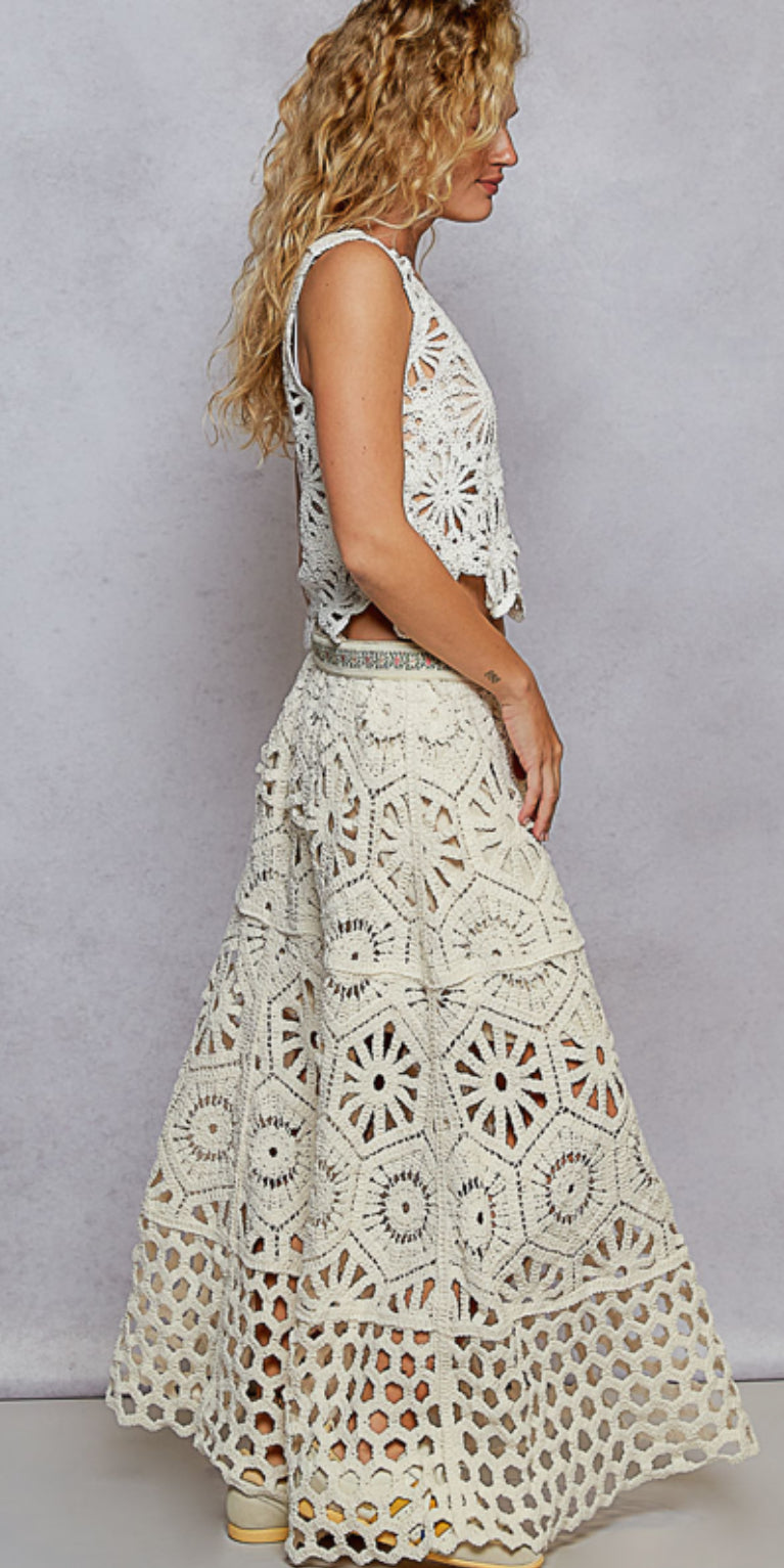 SMC126 Crochet Skirt-Cream