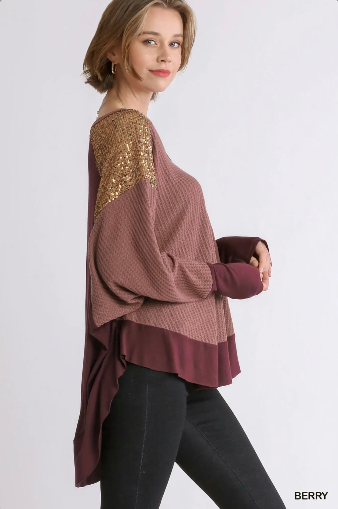 A6765 Dolman Long Sleeve Waffle Knit Top