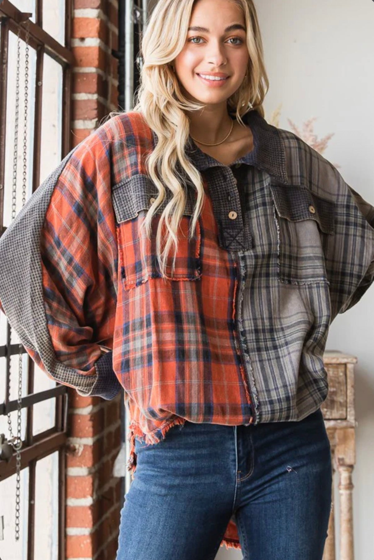 JT0008 WASHED FABRIC MIXED SHIRTS TOP