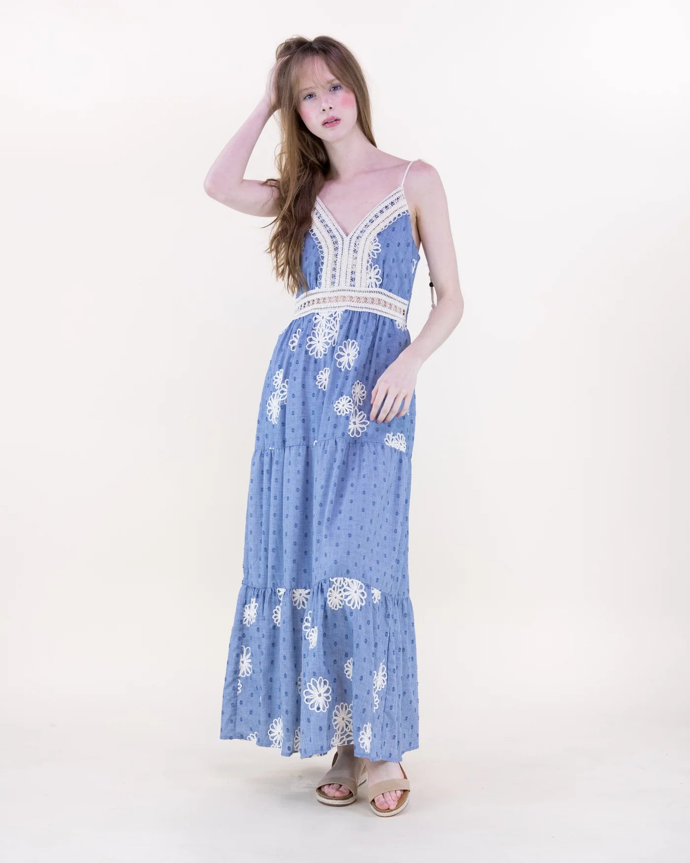 FT85277 Desert Marigold Embroidered Tiered Maxi Dress