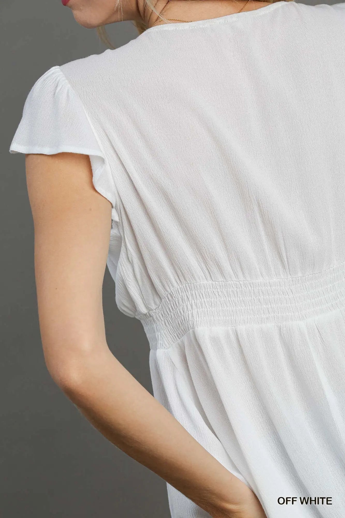 K6151 Trimmed Detail V-Neck Ruffle Sleeve Babydoll Top