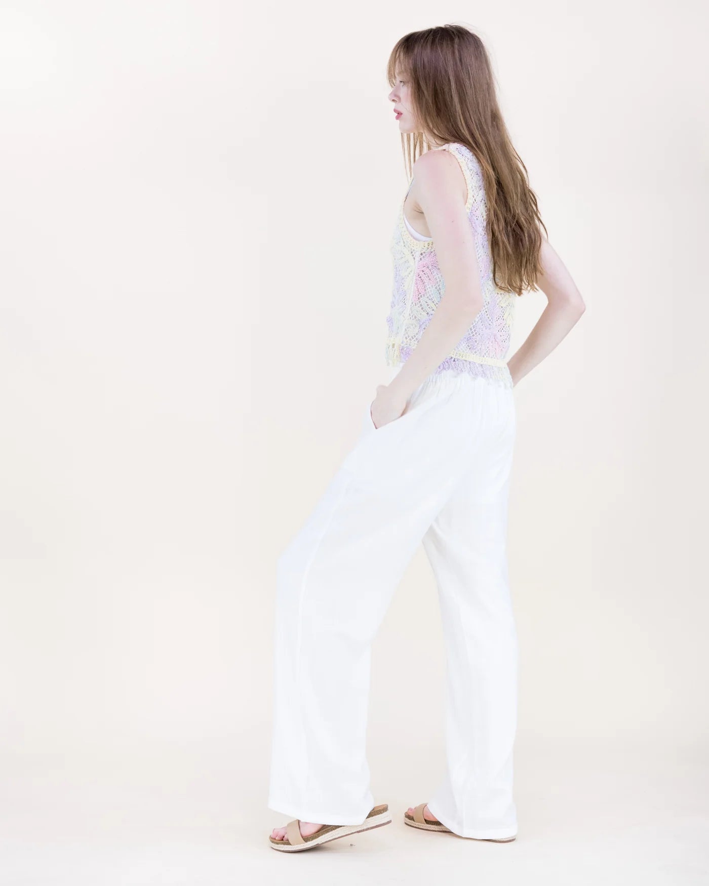 FT85772 Botanical Tie Die Cotton Open Stitch Tank