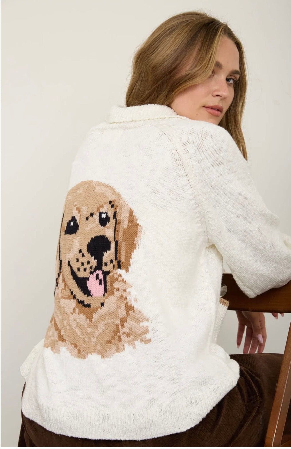 J6FJ1003 COLLARED BUTTON DOWN BACK PUPPY JACQUARD CARDIGAN