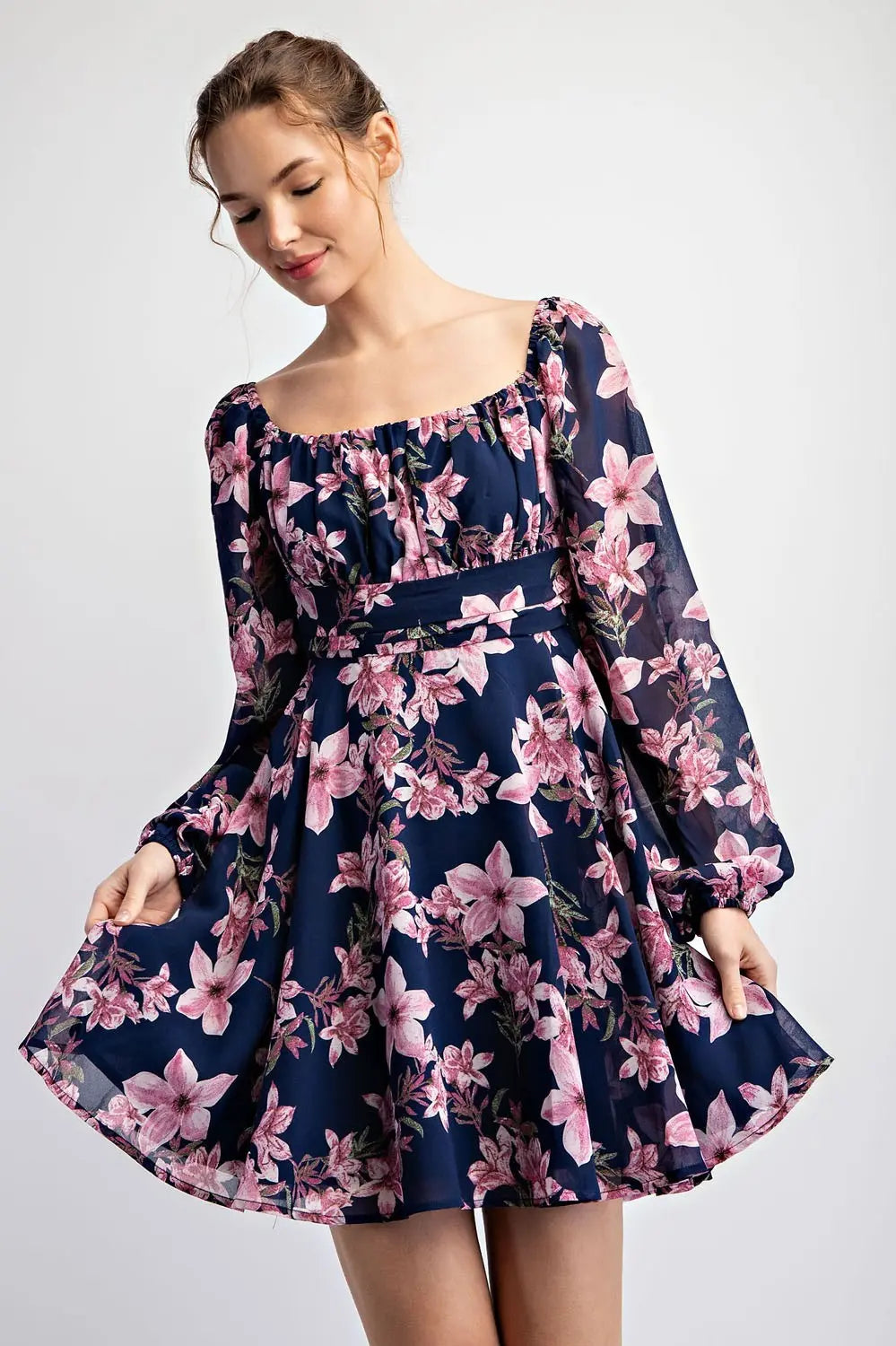 K7872 Floral Open Back Tie Mini Dress