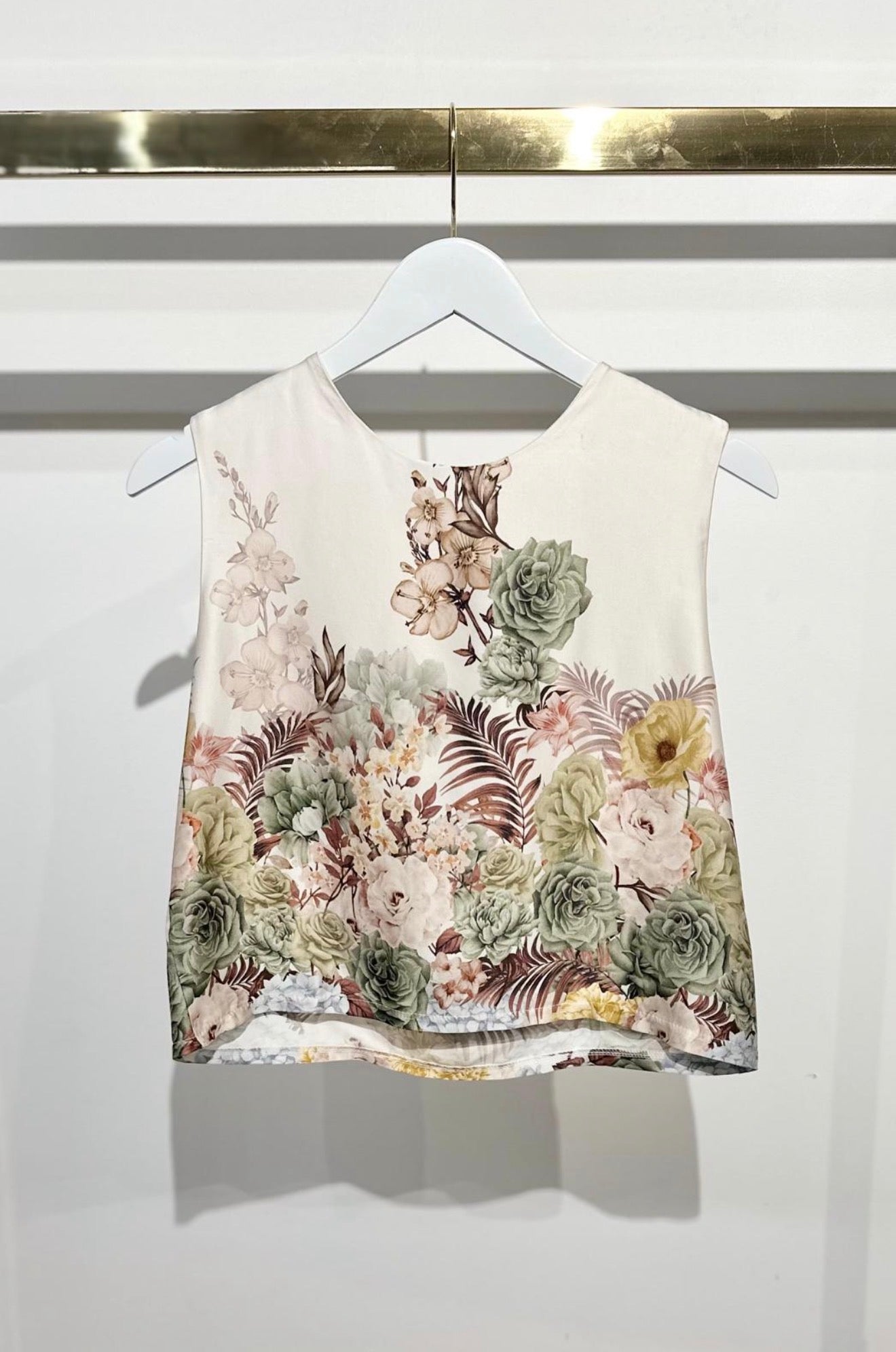 77017V007 Floral Silky Button Back Tie Top