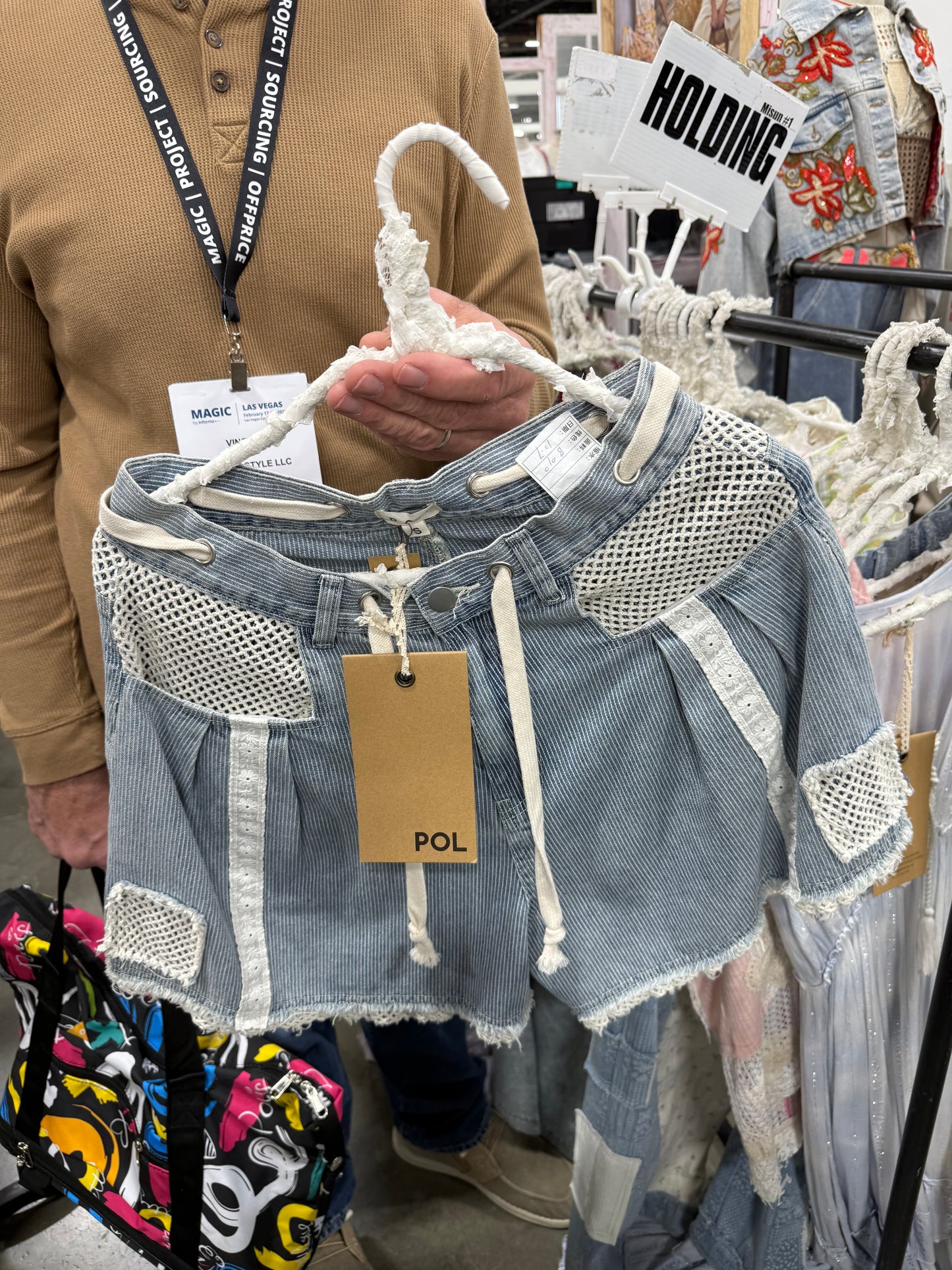 UWP152D Denim/Twill Stripe Wide Crochet Patch Shorts