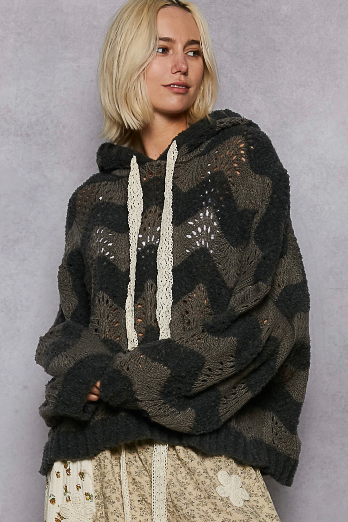 UST377 Boho Chevron Knit Hoodie