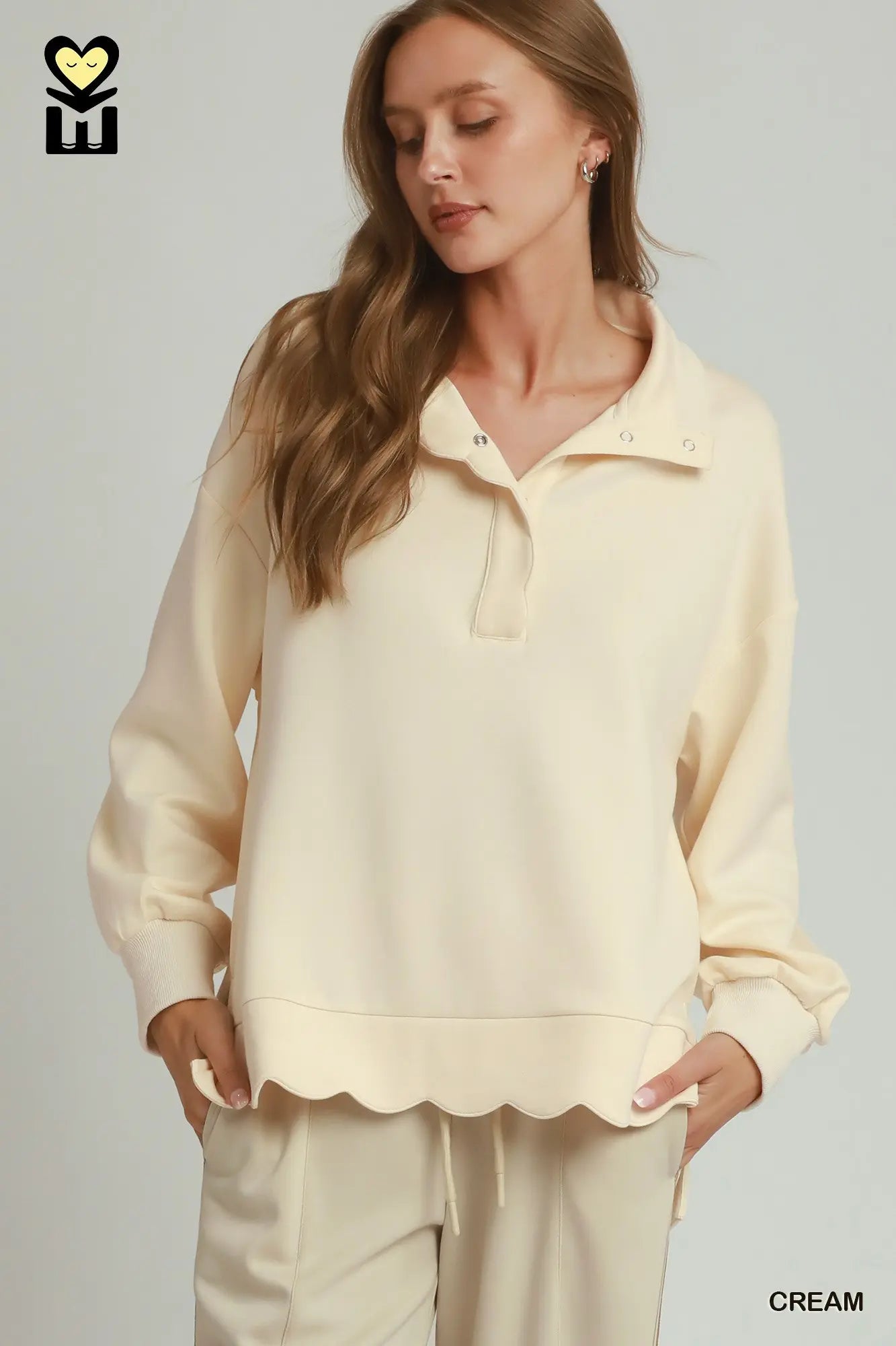 H1012 LUXEKNIT Scallop Placket Knit Pullover