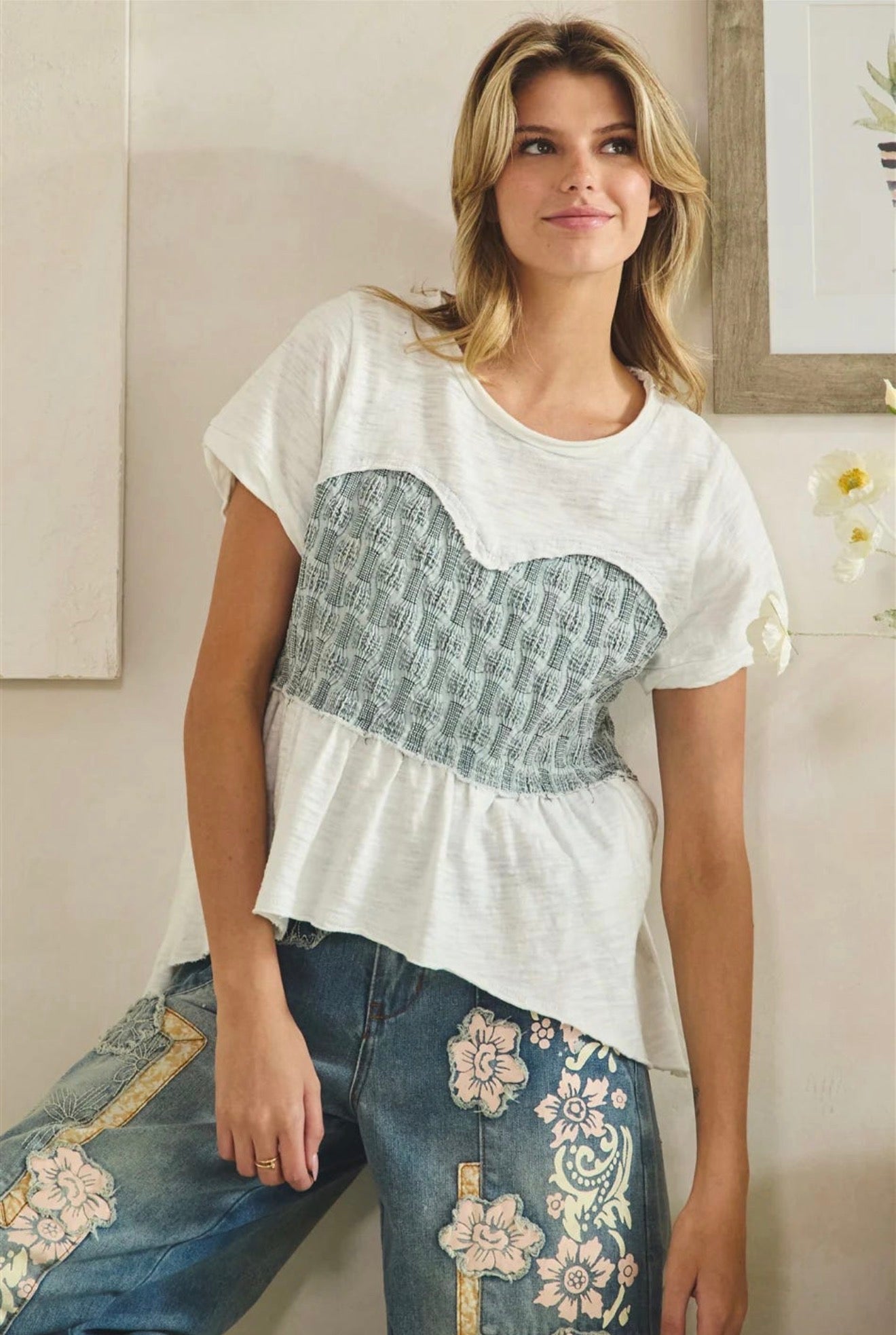 JT0979 Washed Smocked Peplum Top