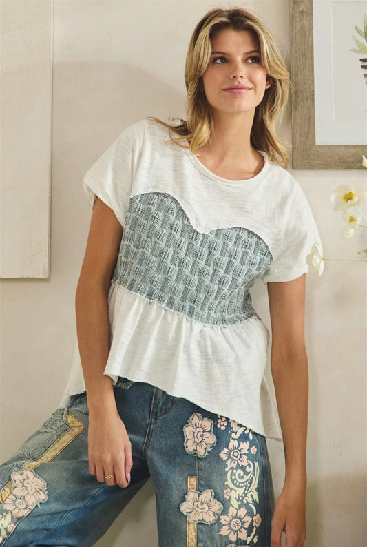 JT0979 Washed Smocked Peplum Top