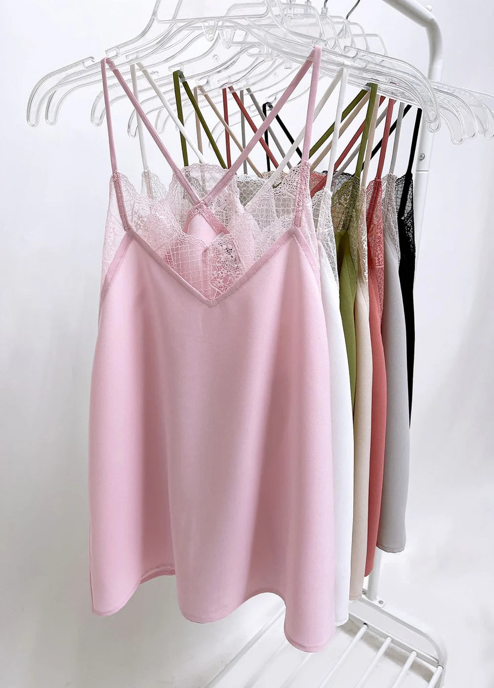 IP0065S Lace Cami Solid Tank Top