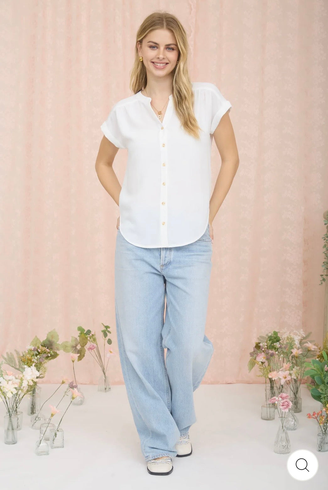 CR2151 CUFFED SLEEVE BUTTON DOWN LIGHTWEIGHT TOP