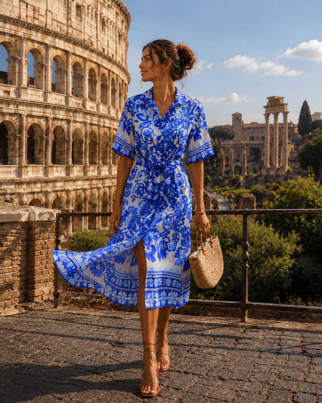 77201L030 Lily Floral Print Button Down Dress