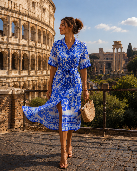 77201L030 Lily Floral Print Button Down Dress