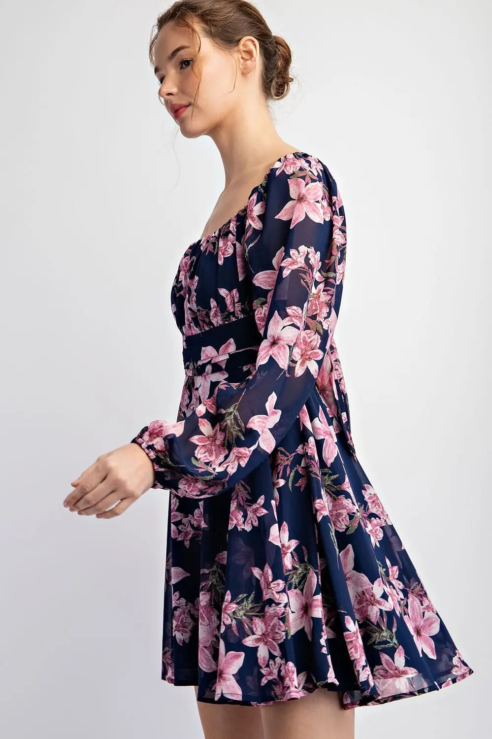 K7872 Floral Open Back Tie Mini Dress