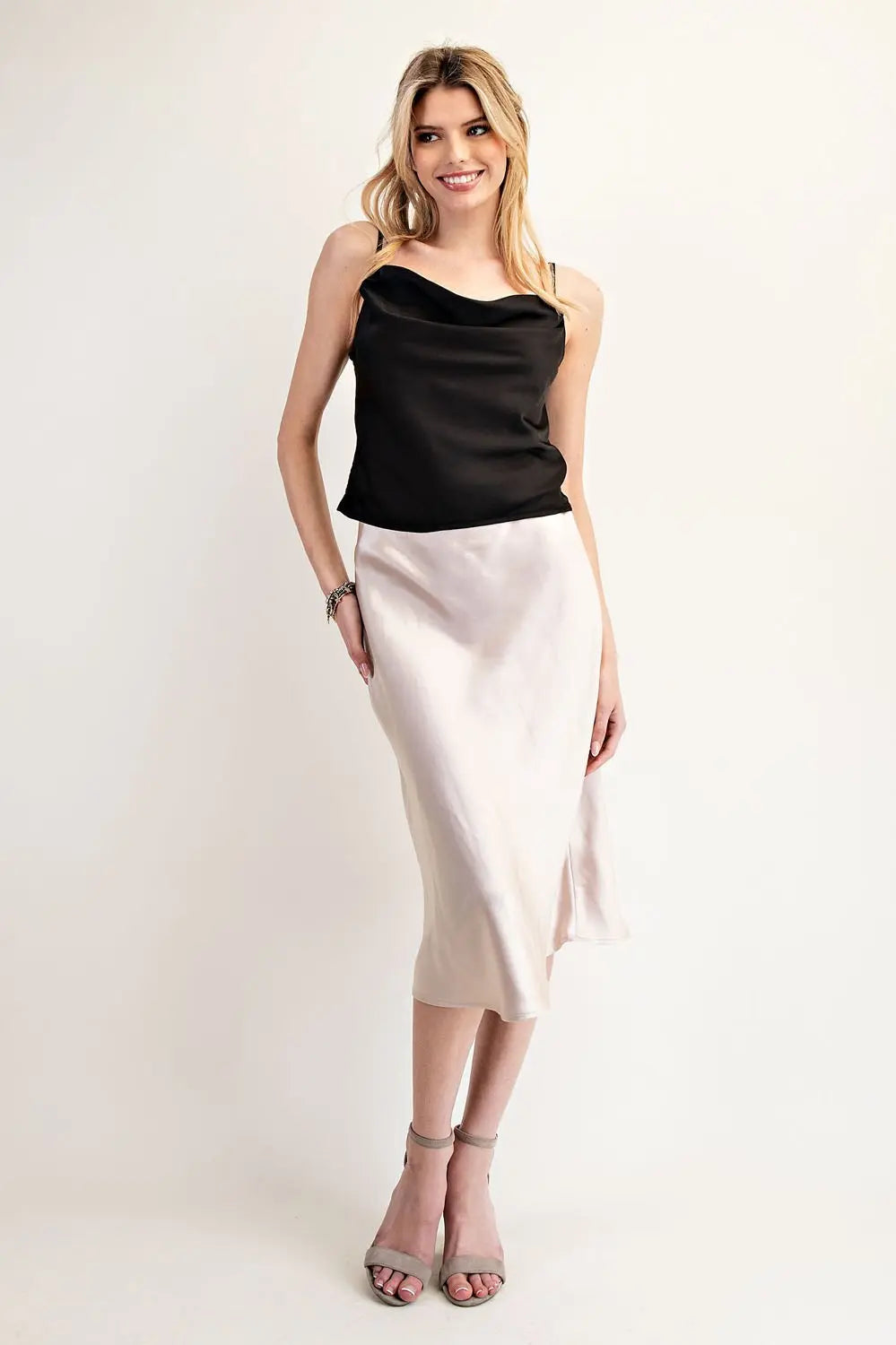 KS11107 Solid Satin Midi Skirt