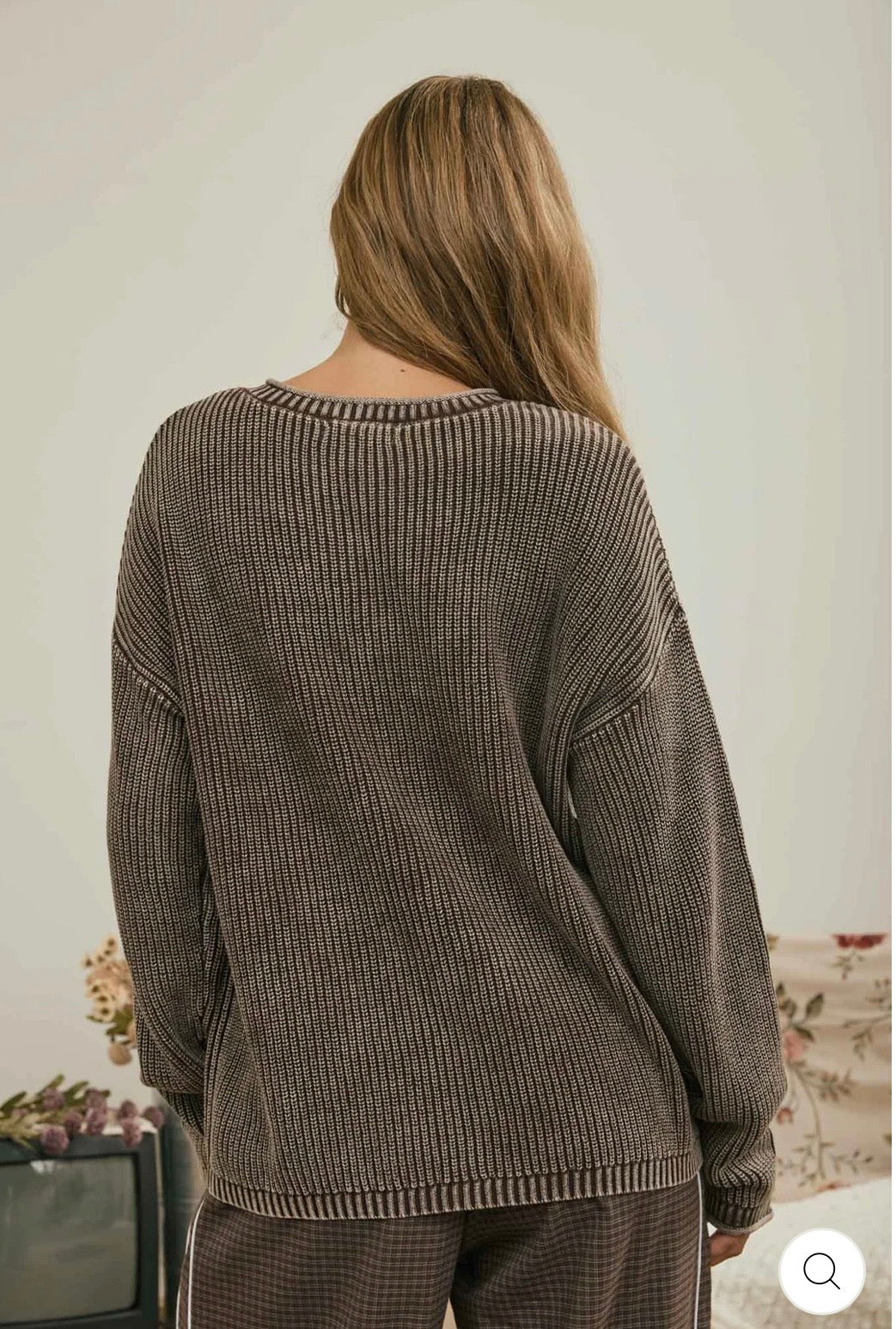 J6FT1029 WASHED RIBBED HENLEY DROP SHOULDER KNIT SWEATER