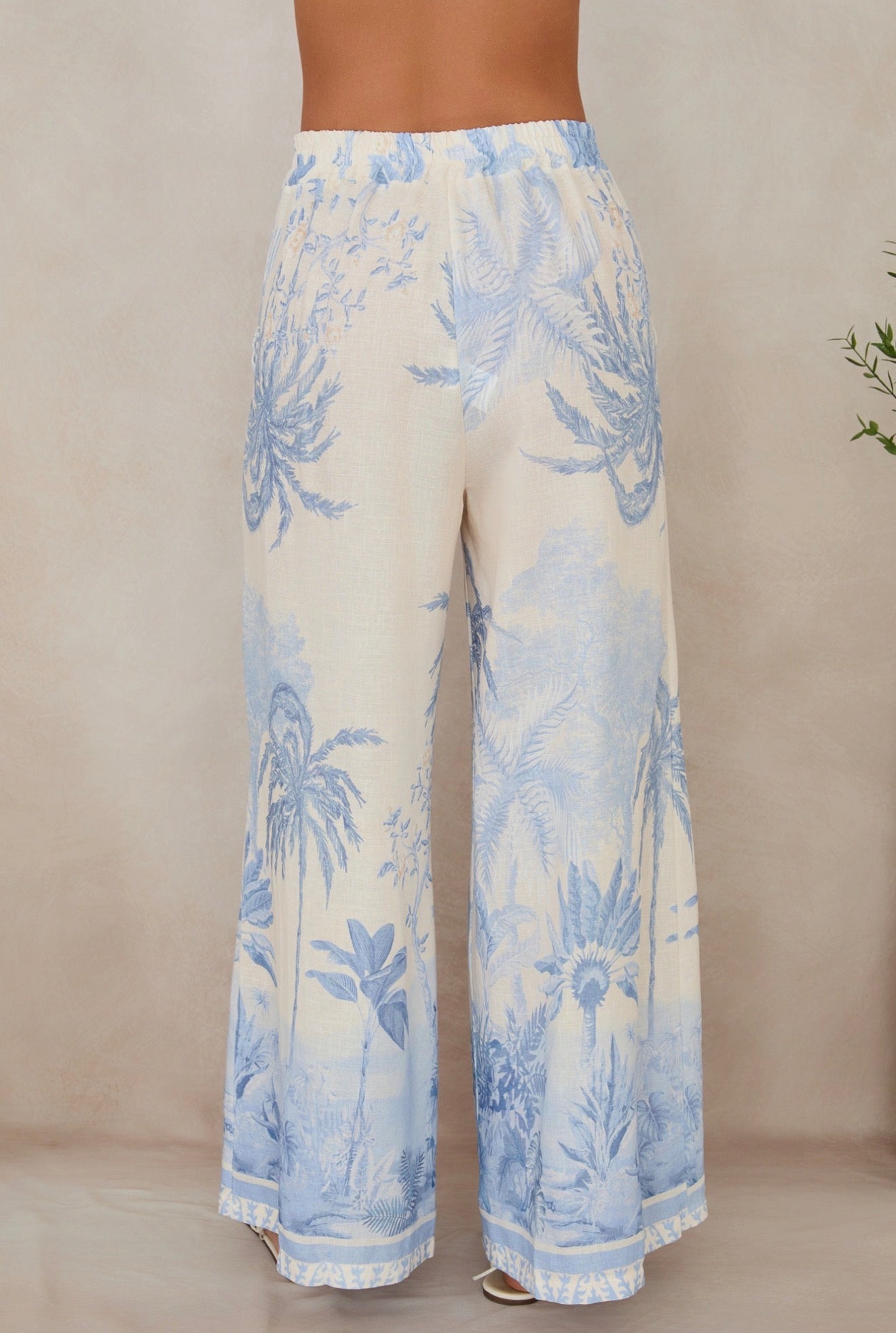 77008L001 Tropical Palm Tree Wide Leg Linen Pants